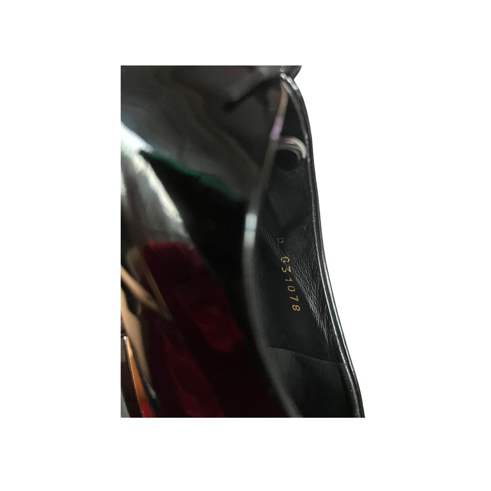 Chanel Black Patent Leather Lace Up Oxford Shoes Pearl Heel CC Logo EU 39.5 - Picture 9 of 12